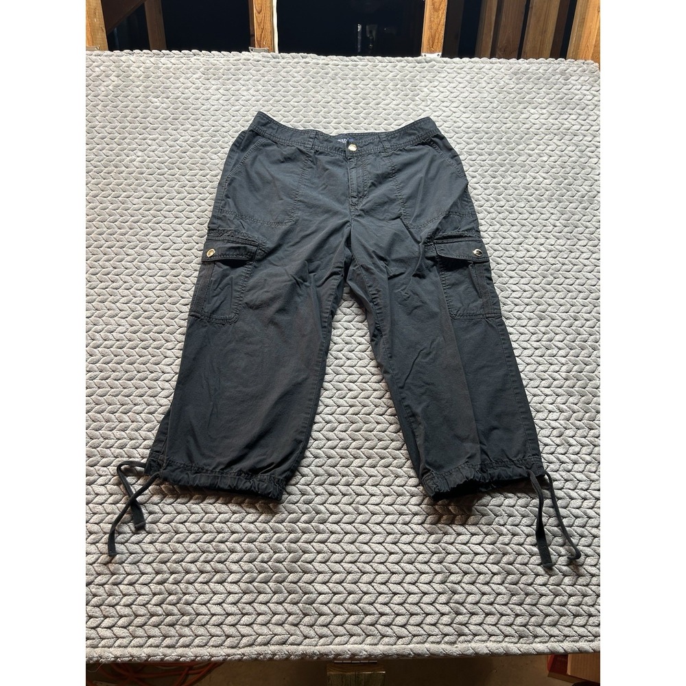 Chaps Cargo Capris Women's Size 10 Black Cotton Drawstring Utility Hiking Preppy